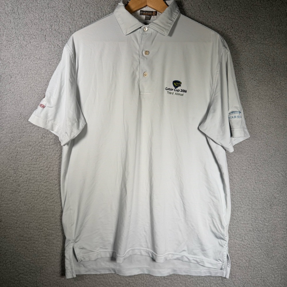 Peter Millar Polo Shirt Mens Medium Short Sleeve Light Blue Golf Polo Logo